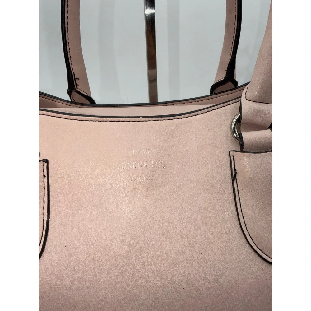 London Fog Blush Pink Whipstitch Satchel Crossbody Bag Tote Silver Hardware